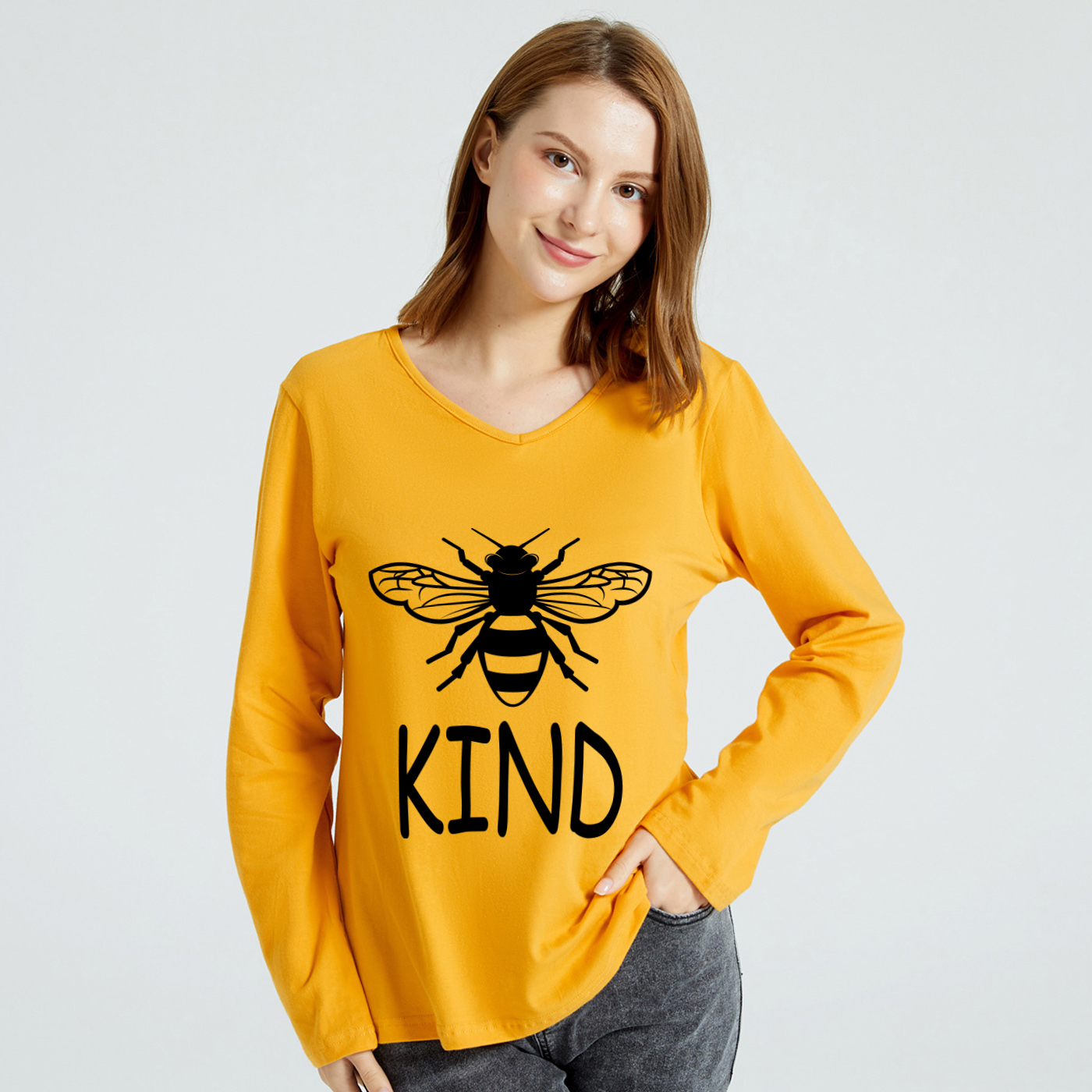 

Graphic Ginger Long-sleeve V Neck Tee for Women