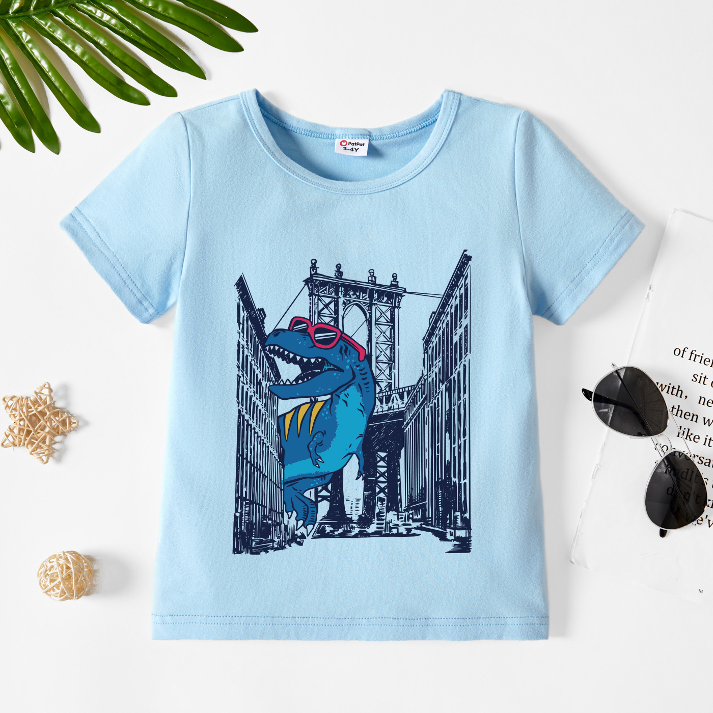 

Toddler Boy Graphic Dinosaur and Building Print Short-sleeve Tee