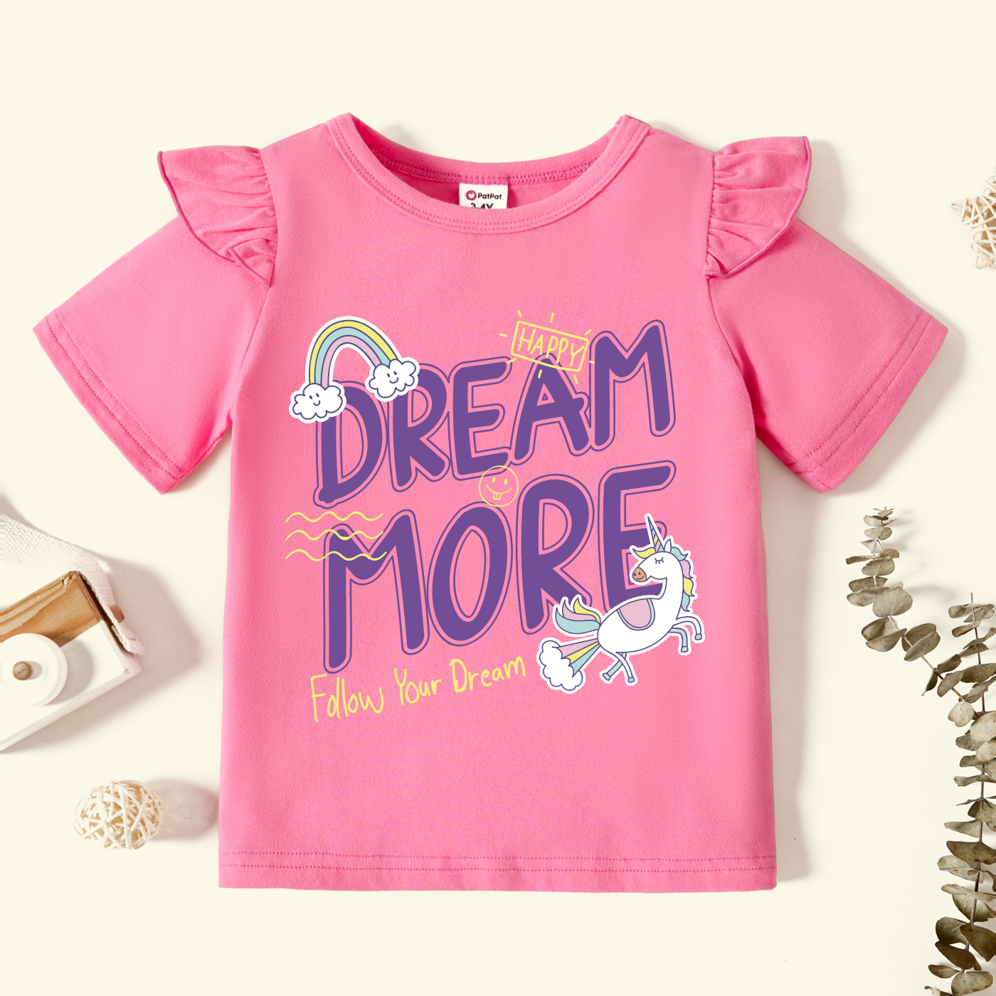 

Toddler Graphic Flutter-sleeve Deep pink Short-sleeve Tee
