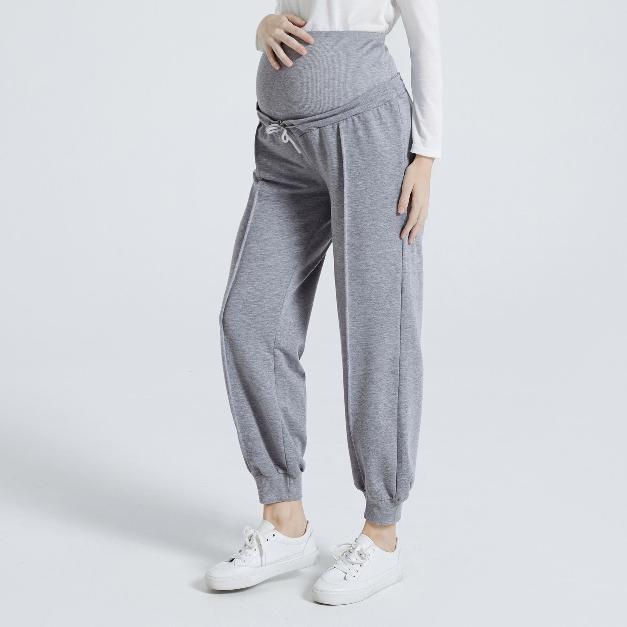 

Maternity Drawstring Elastic Waist Grey Pants