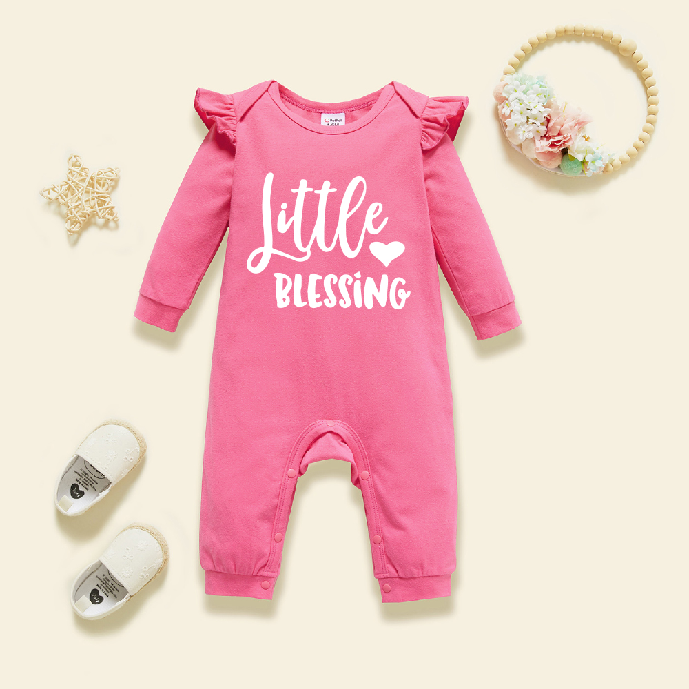 

Baby Graphic Flutter-sleeve Deep pink Long-sleeve Jumpsuit