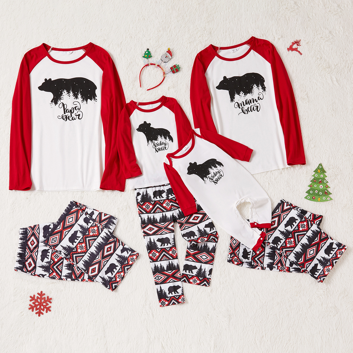 

Christmas Bear and Letter Print Family Matching Red Raglan Long-sleeve Pajamas Sets (Flame Resistant)