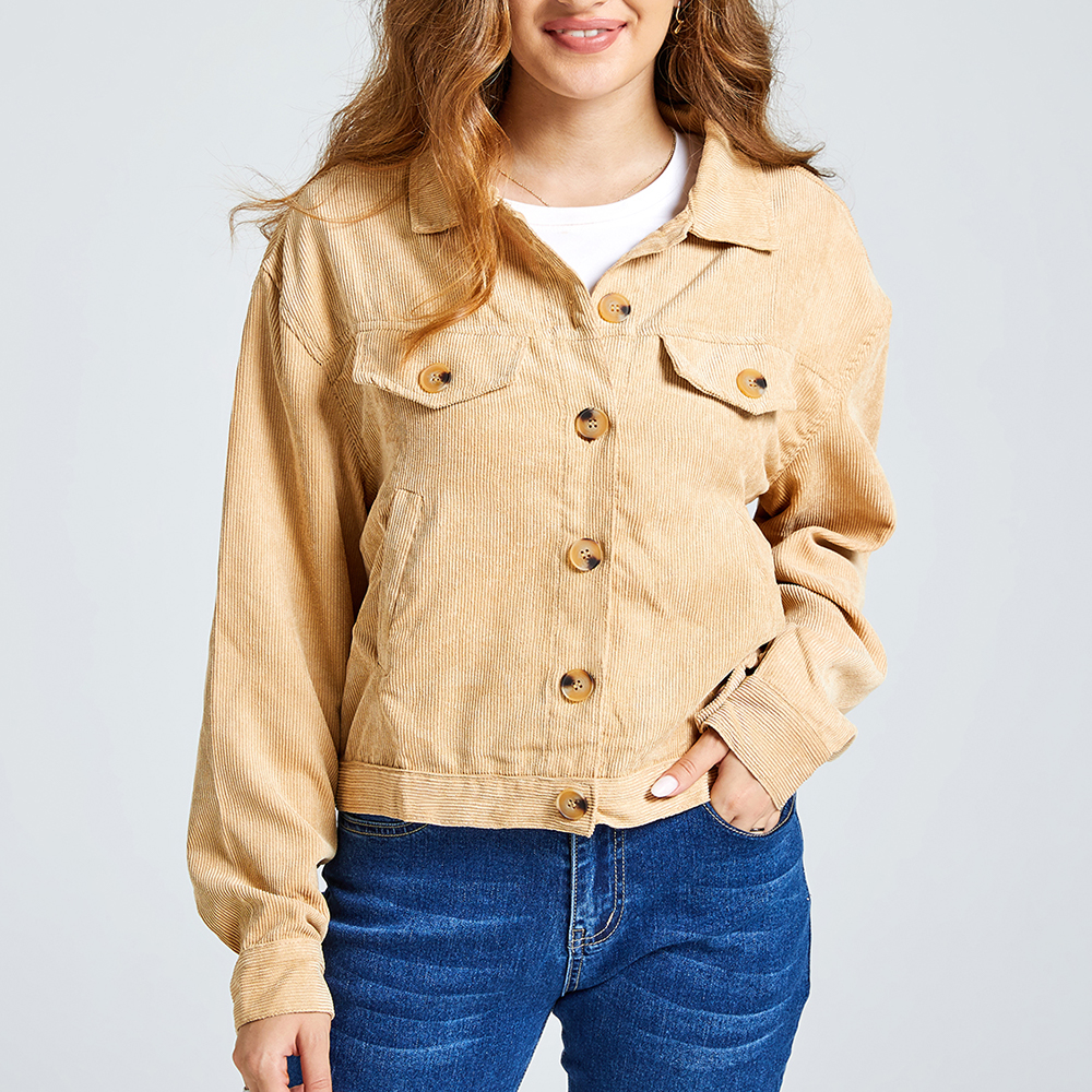 

Khaki Lapel Neck Long-sleeve Button Up Coat