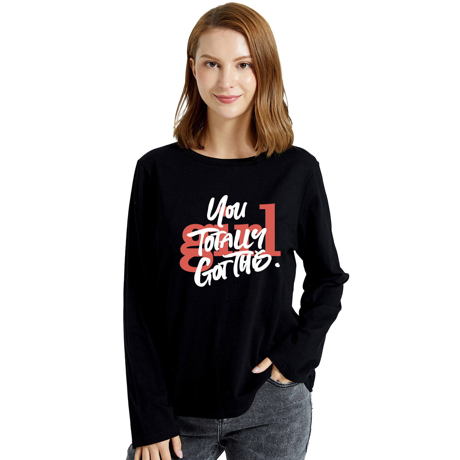 

Graphic Long-sleeve Round-collar Tee for Women