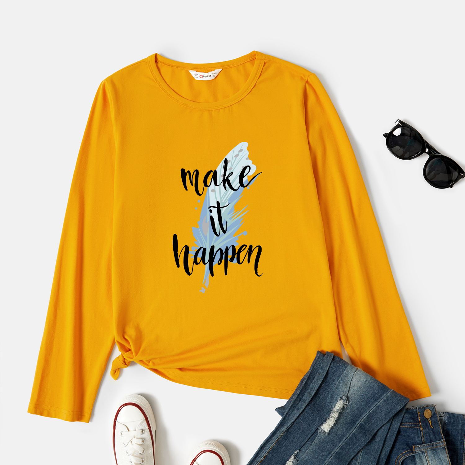 

Graphic Ginger Long-sleeve Round-collar Tee for Women