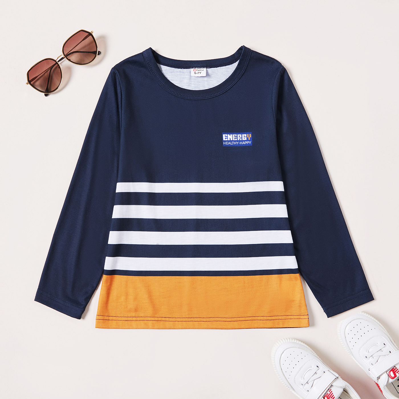 

Kid Boy Letter Print Striped Colorblock Long-sleeve Tee