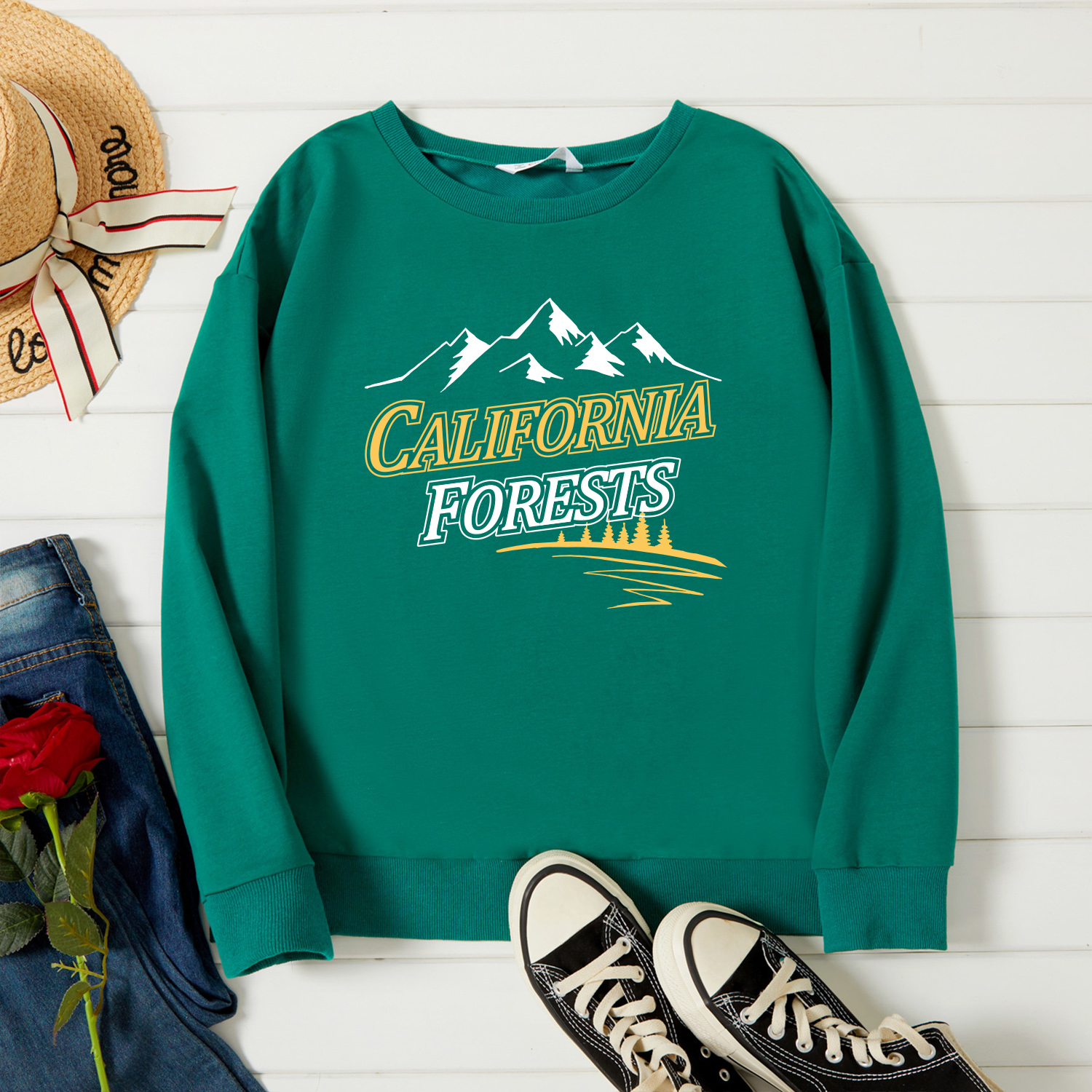 

Graphic Green Long-sleeve Pullover For Women