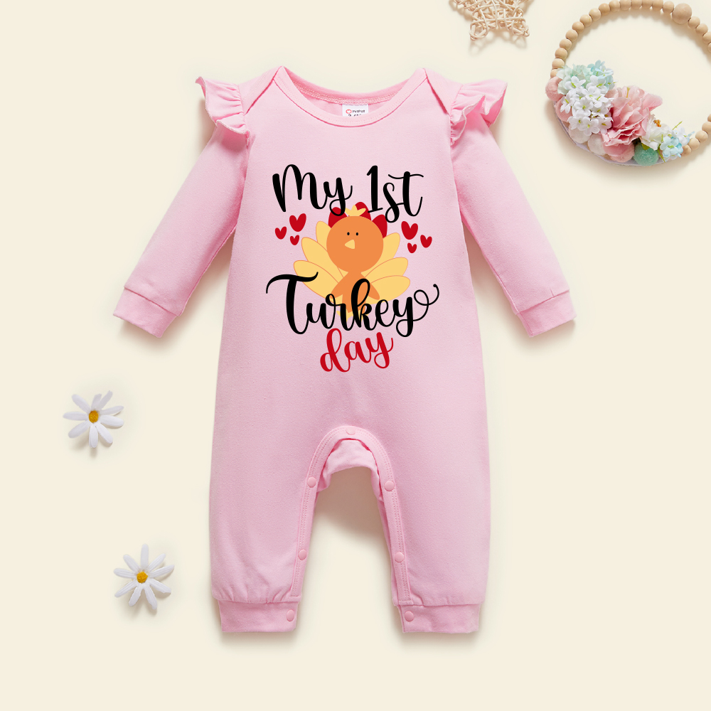 

Baby Graphic Flutter-sleeve Light pink Long-sleeve Jumpsuit