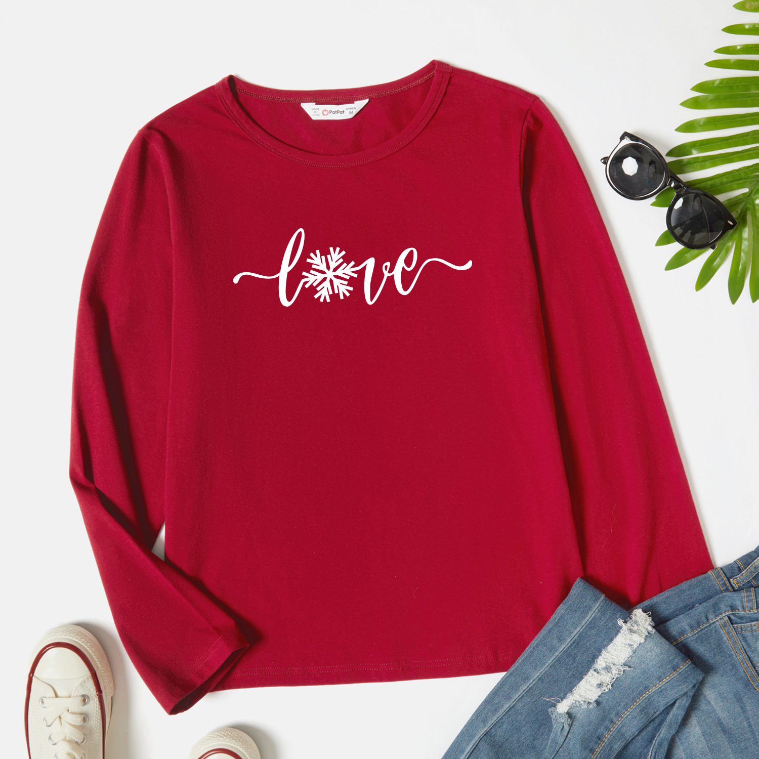

Graphic Burgundy Long-sleeve Round-collar Tee for Women