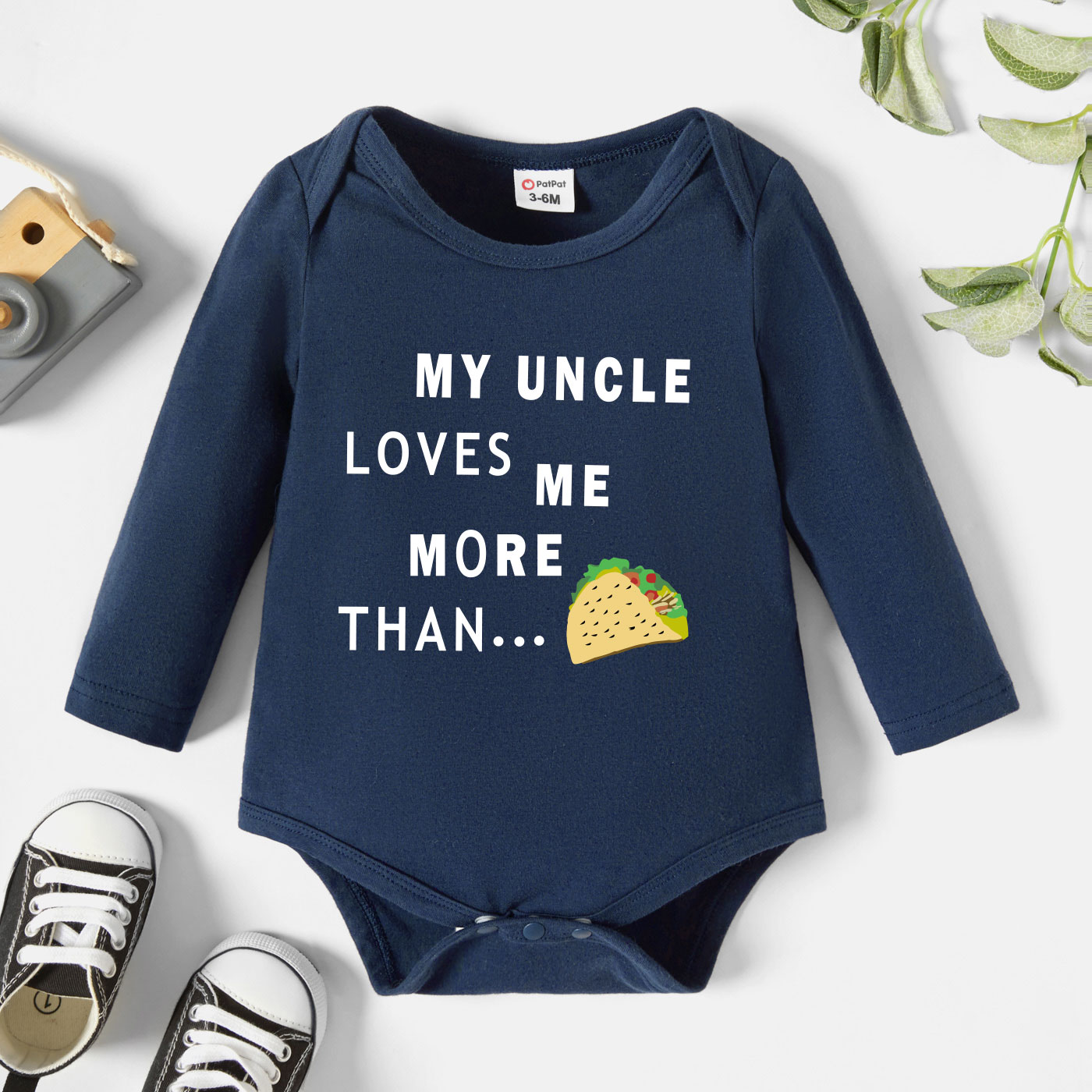 

Baby Graphic Taco and Letter Print Long-sleeve Romper
