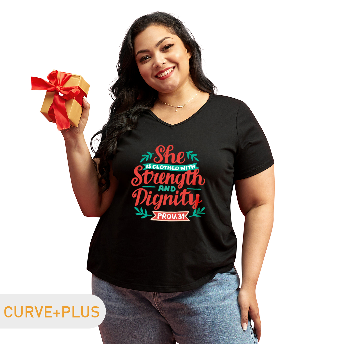 

Women Plus Size Graphics Letter Print V Neck Short-sleeve Tee
