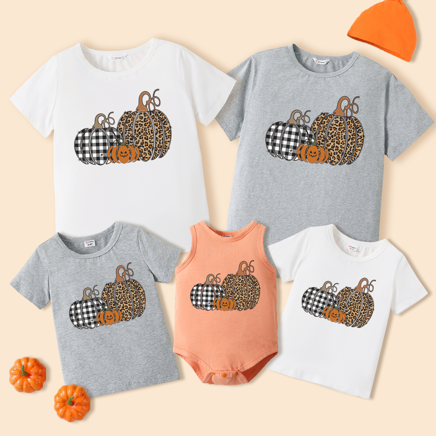 

Halloween Plaid and Leopard Pumpkin Print Family Matching Cotton Short-sleeve T-shirts