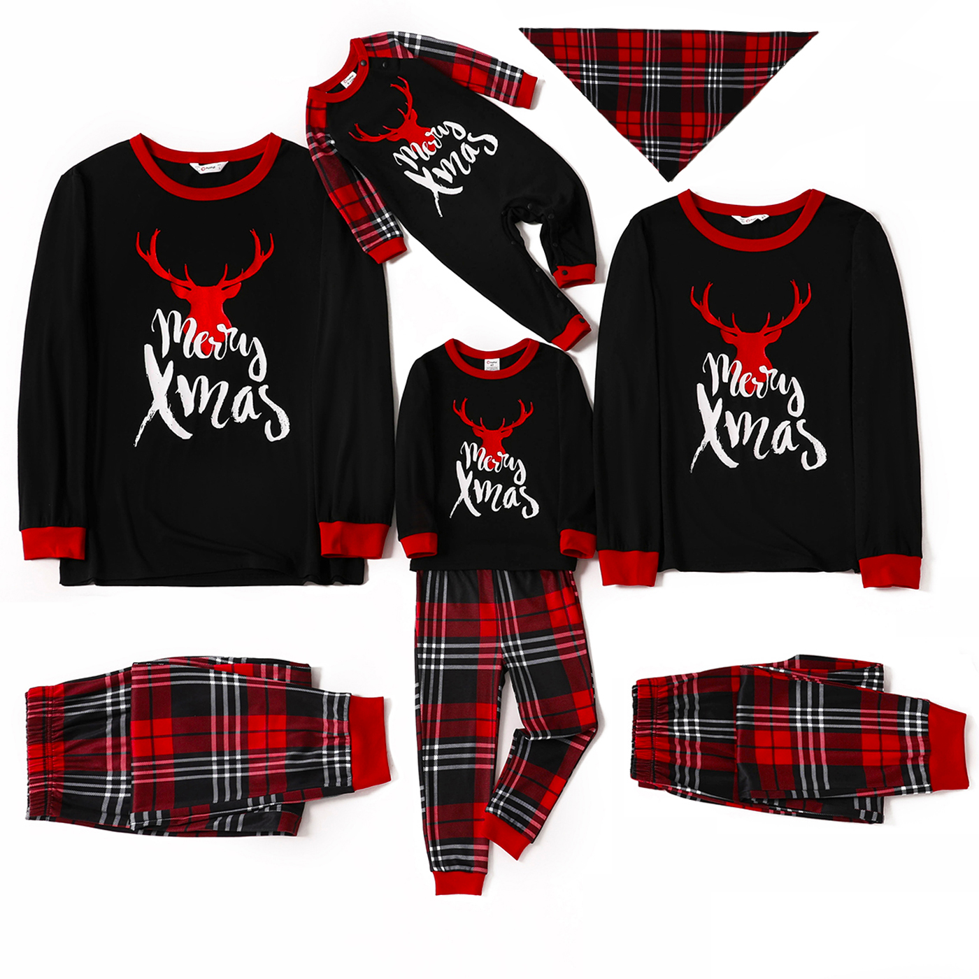 

Christmas Reindeer and Letter Print Snug Fit Black Family Matching Long-sleeve Plaid Pajamas Sets