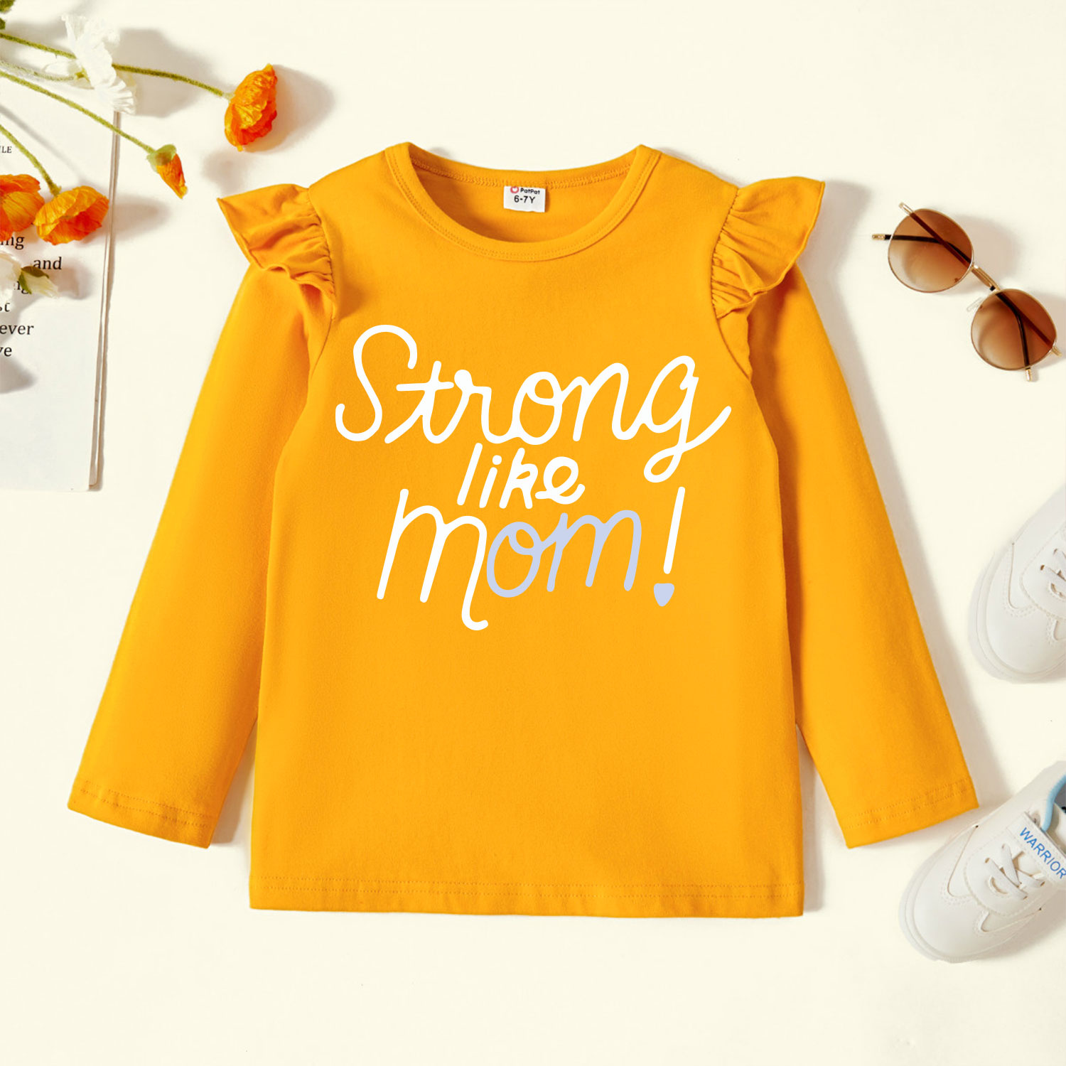

Kid Girl Graphic Letter Print Ruffled Long-sleeve Tee