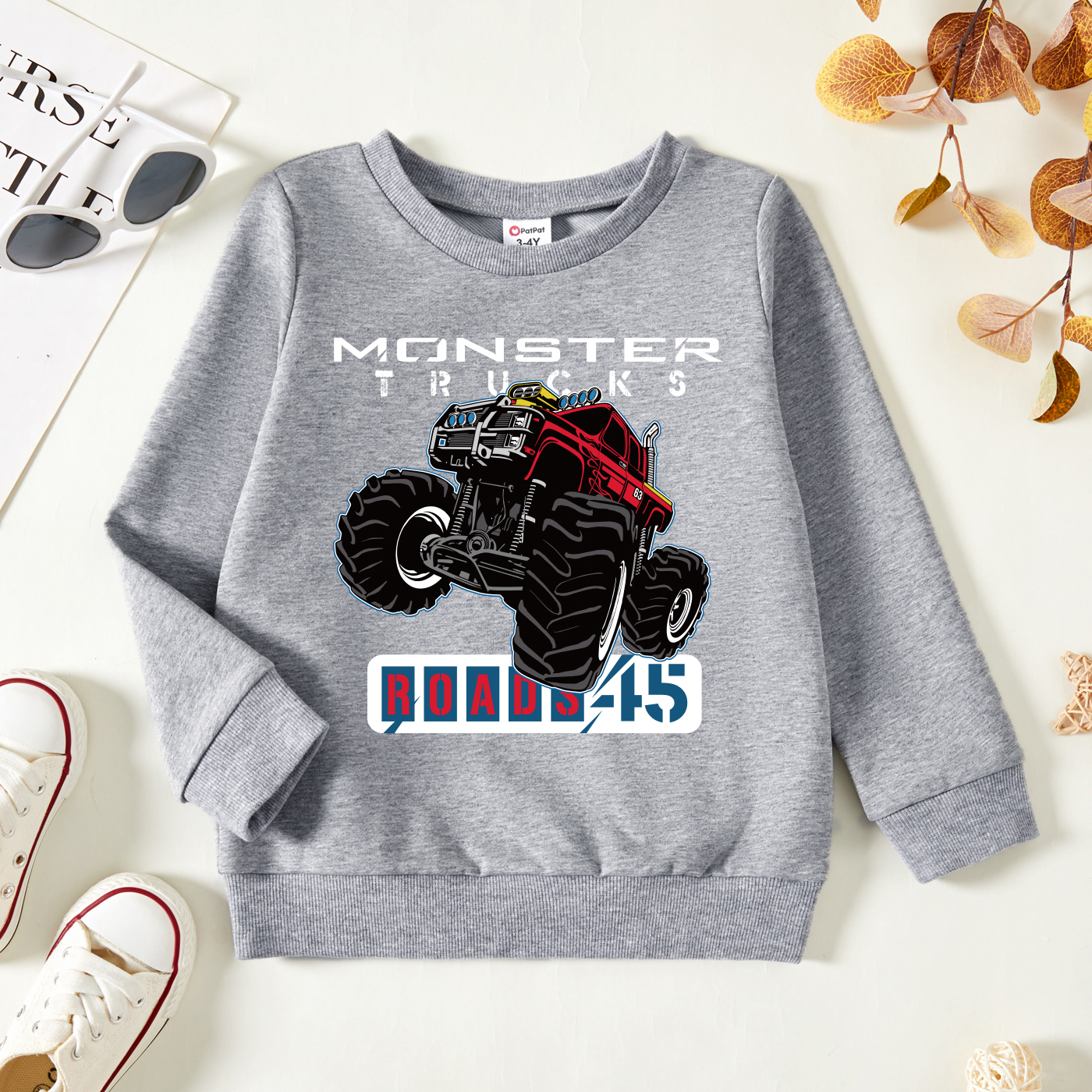 

Toddler Truck and Figure and Letter Print Long-sleeve Pullover