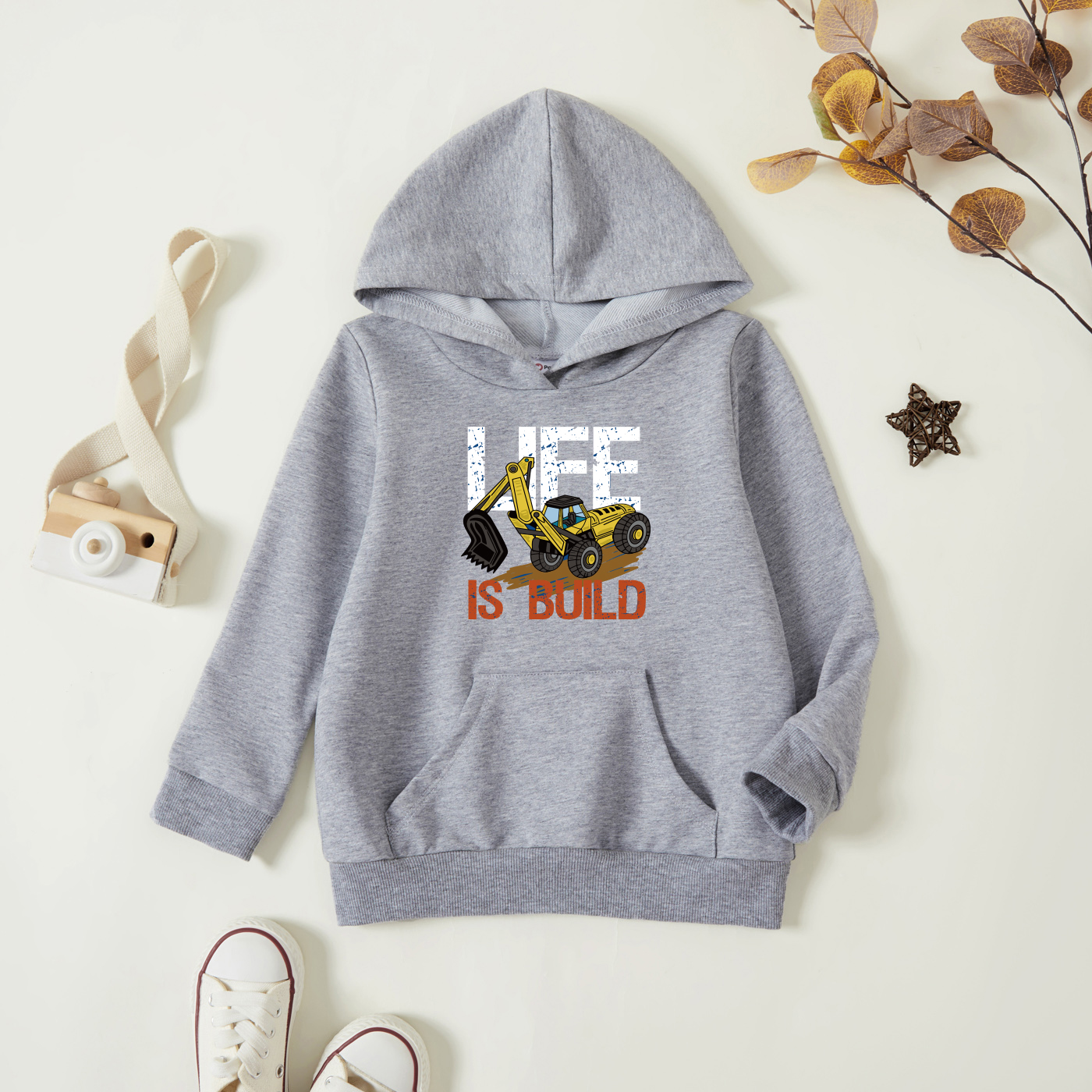 

Toddler Graphic Light gray Long-sleeve Hooded Pullover