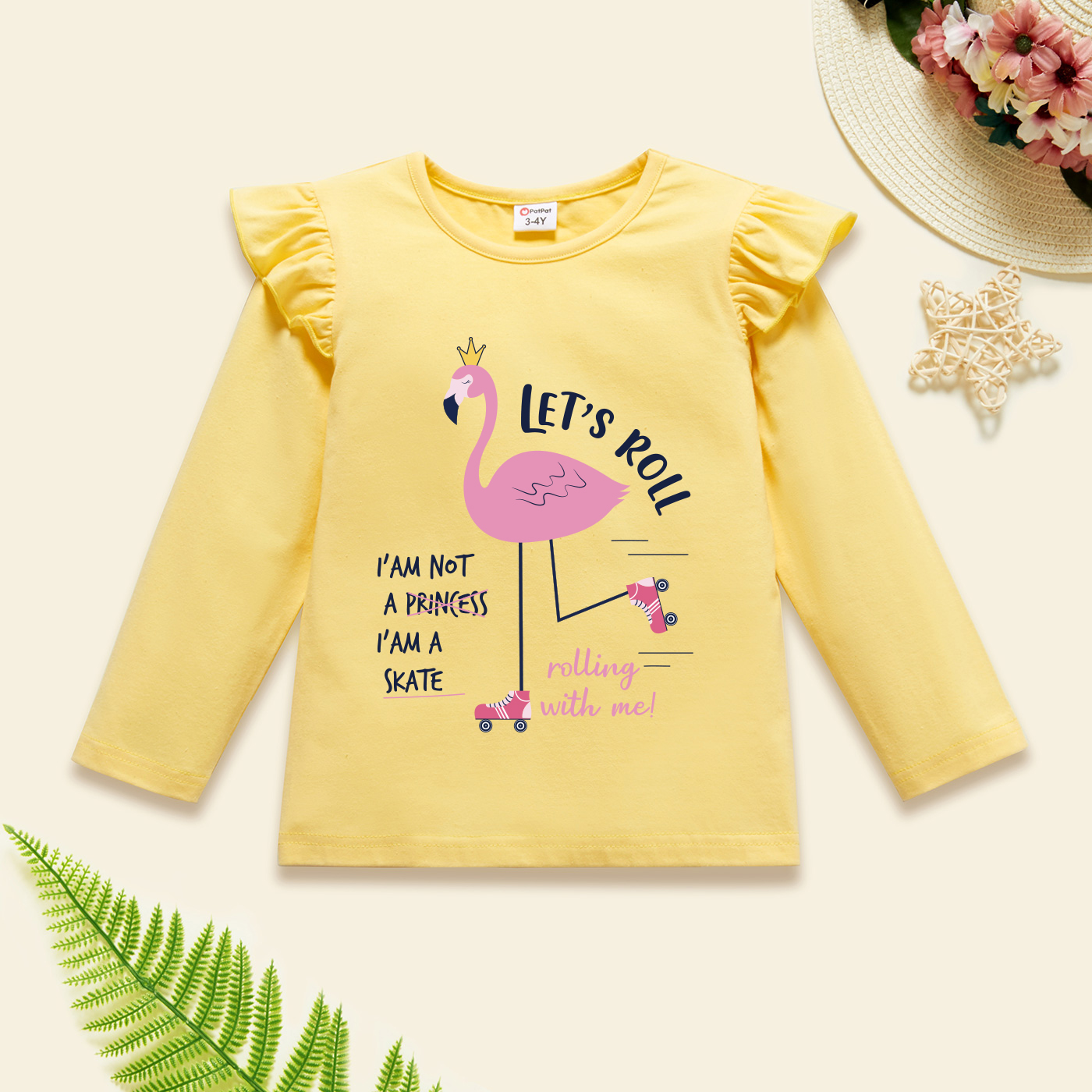 

Toddler Graphic Flutter-sleeve Beige Long-sleeve Tee