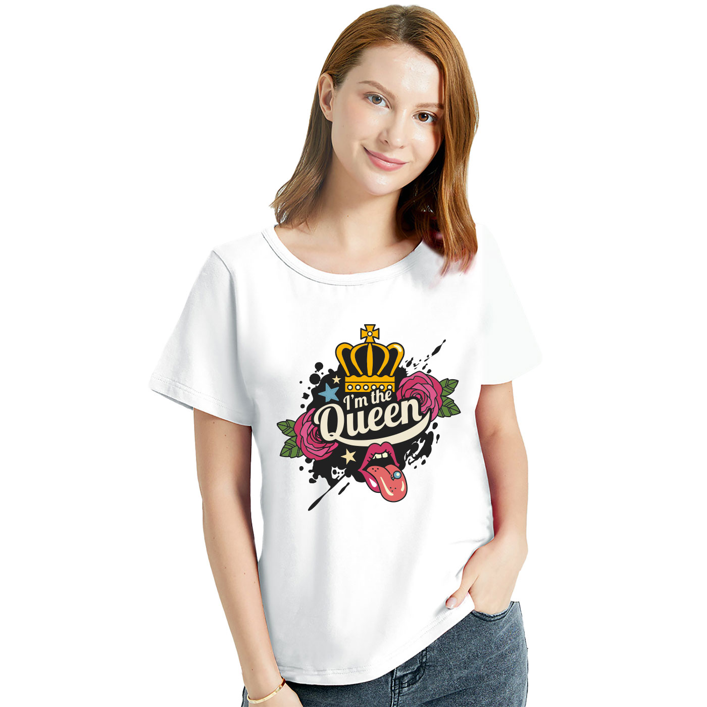 

Graphic White Short-sleeve Round-collar Tee for Women