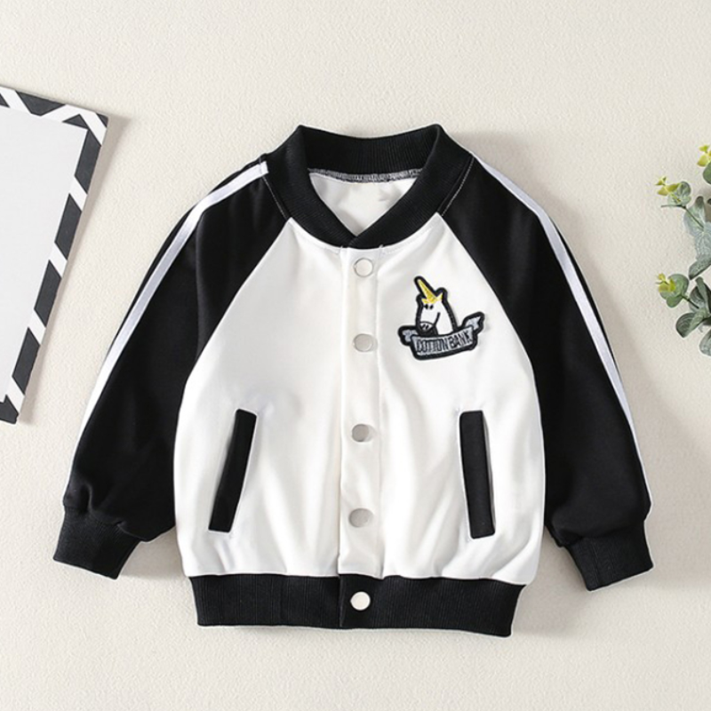 

Toddler Girl/Boy Unicorn Embroidered Striped Button Design Bomber Jacket