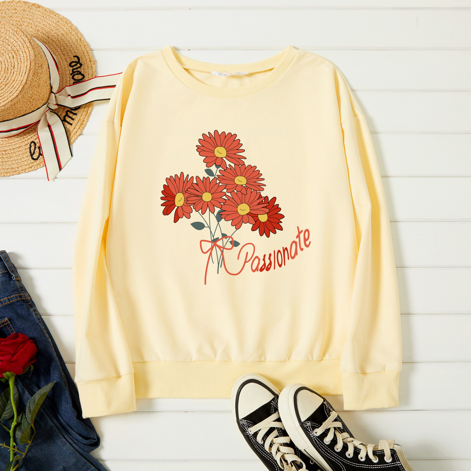 

Graphic Beige Long-sleeve Pullover For Women