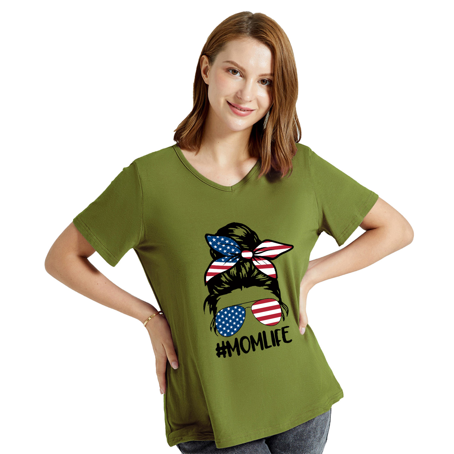 

Women Graphic Portrait and Letter Print V Neck Short-sleeve Tee
