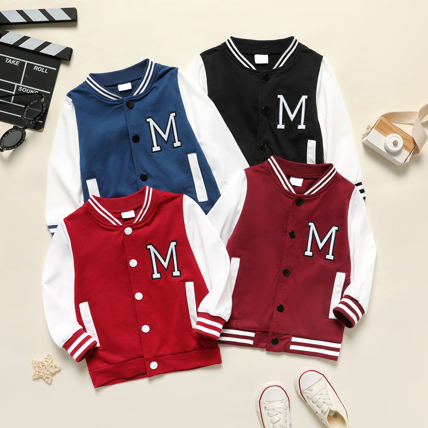 

Toddler Boy 100% Cotton Letter Embroidery Striped Button Design Coat Jacket
