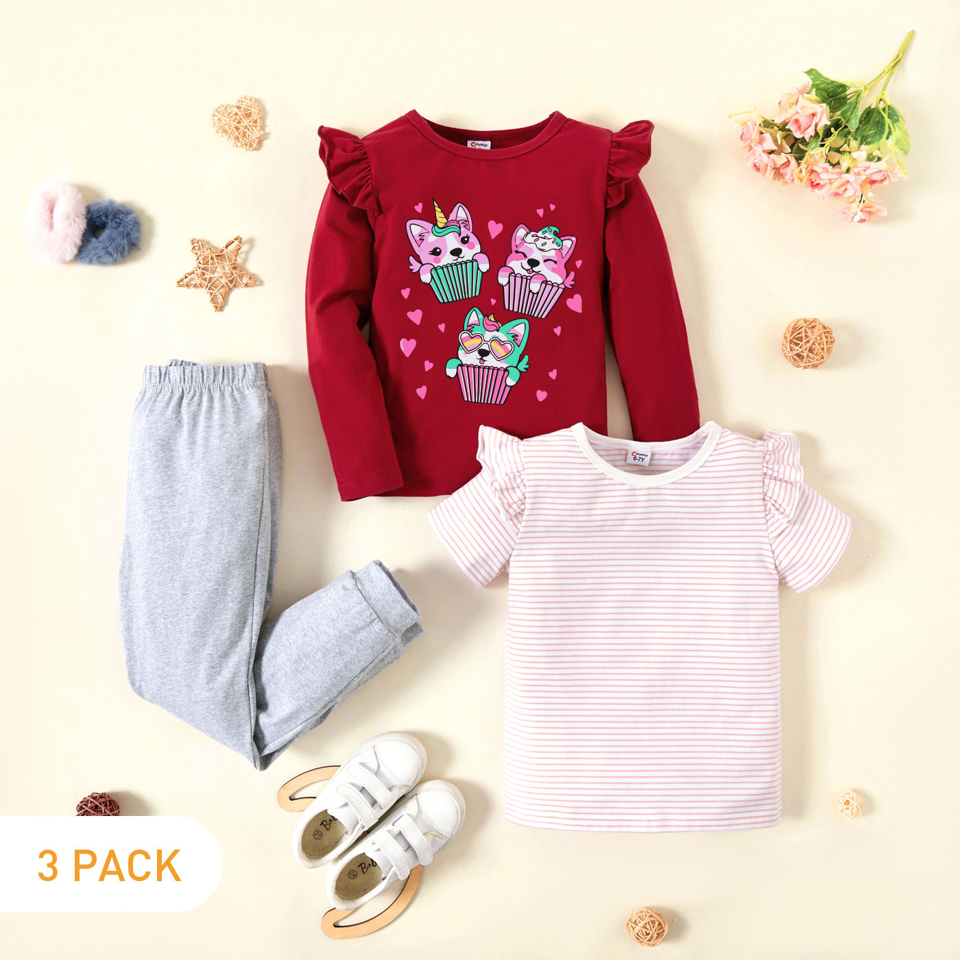 

3-Pack Kids Graphic & Striped Tee Pants Set
