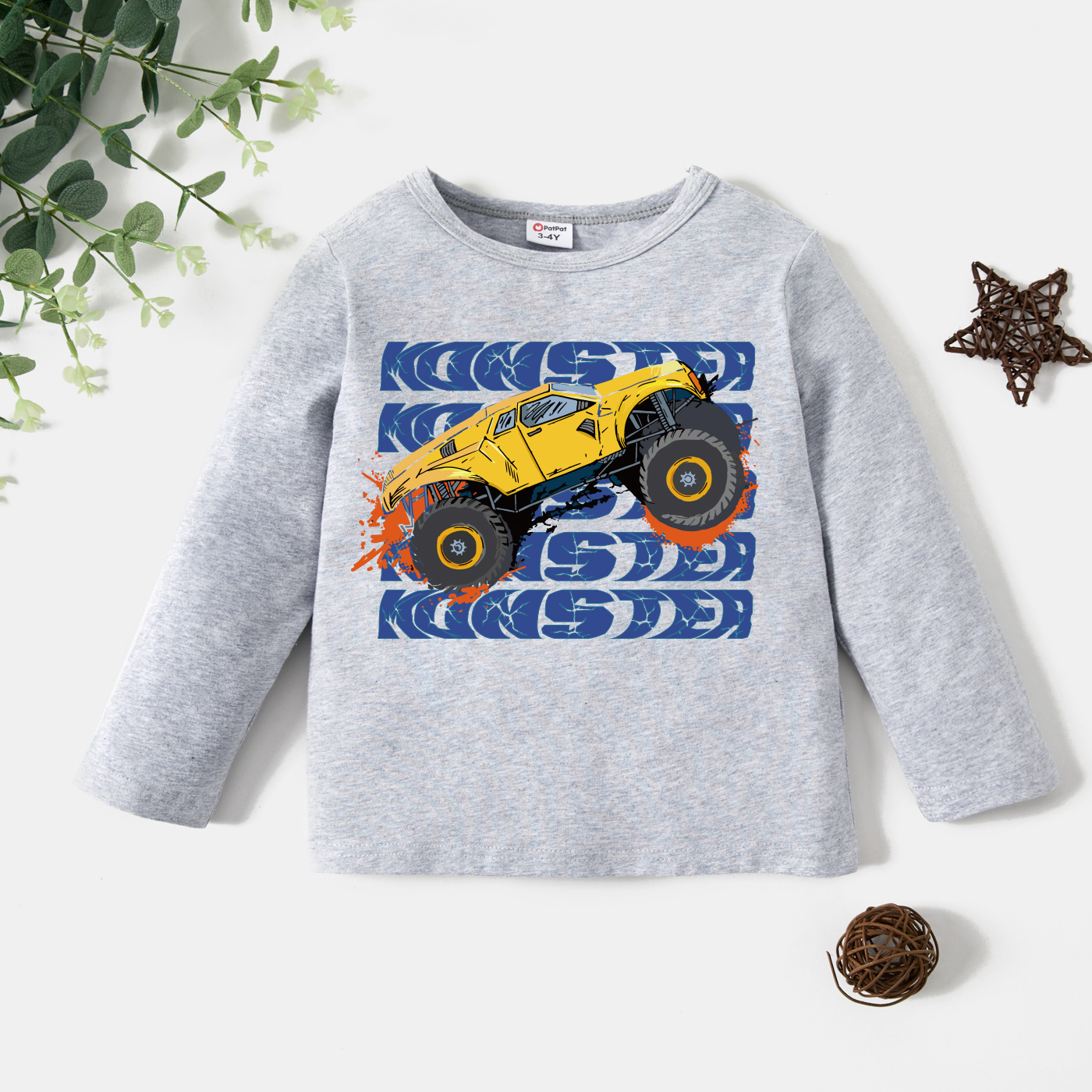 

Toddler Boy Graphics Truck and Letter Print Long-sleeve Tee
