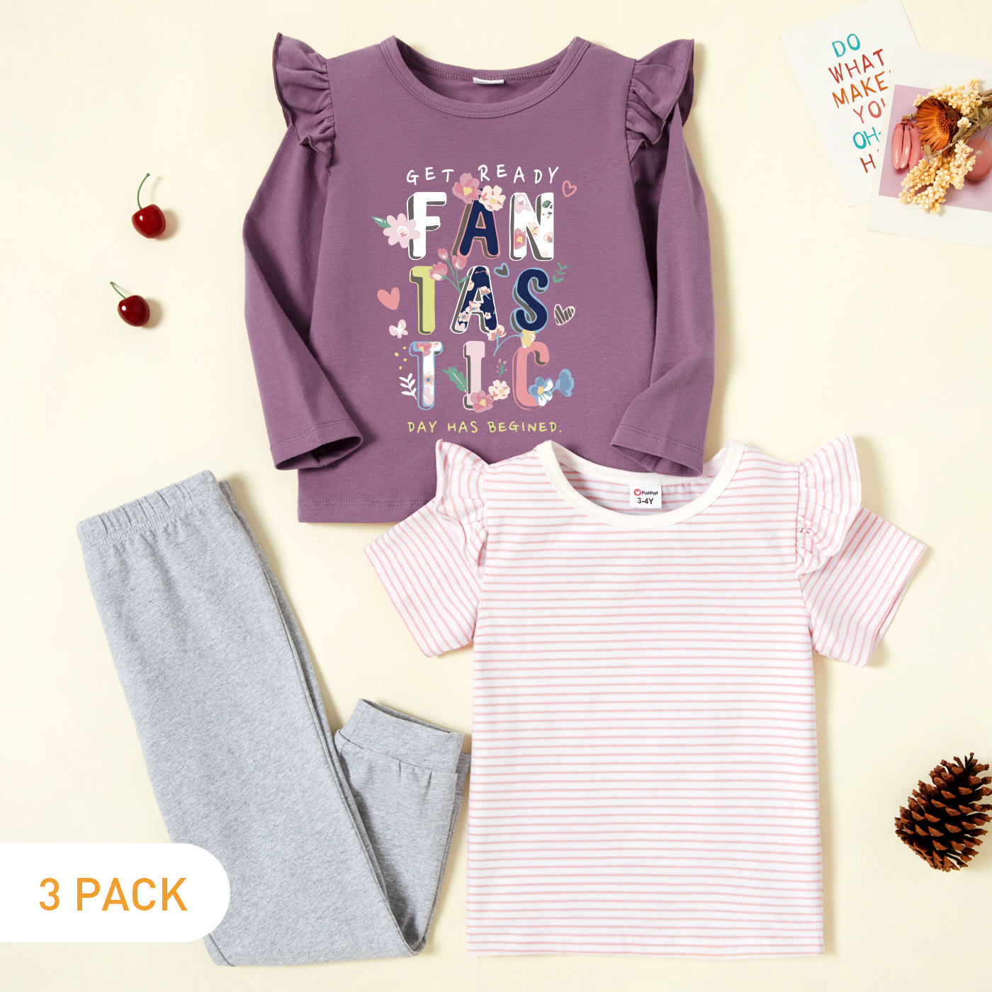 

3-Pack Toddler Graphic & Striped Tee & Pants Set