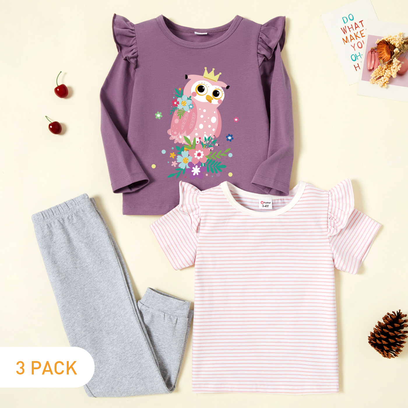 

3-Pack Toddler Graphic & Striped Tee & Pants Set
