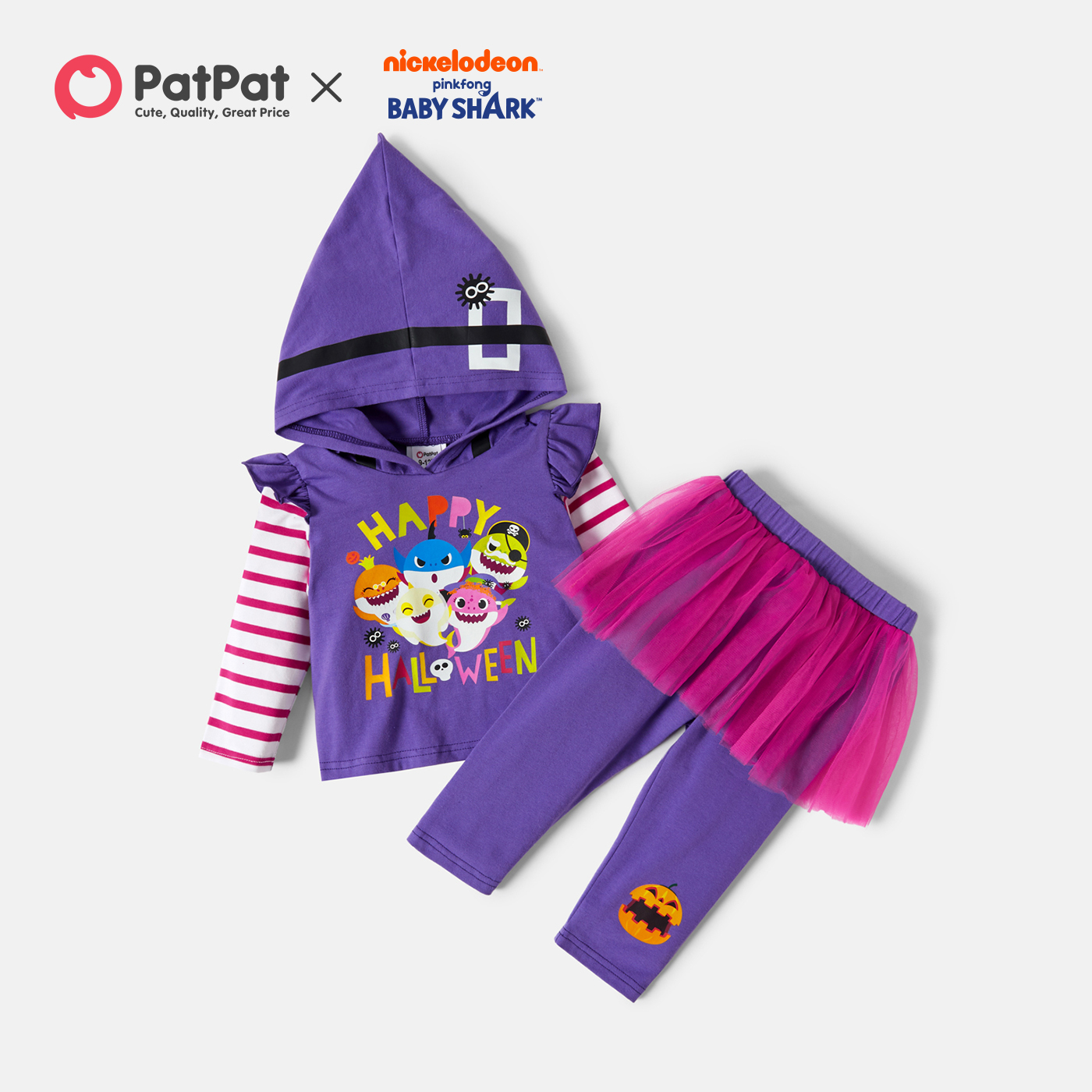 

Baby Shark 2-piece Baby Girl Halloween Cotton Hooded Sweatshirt and Pants Set