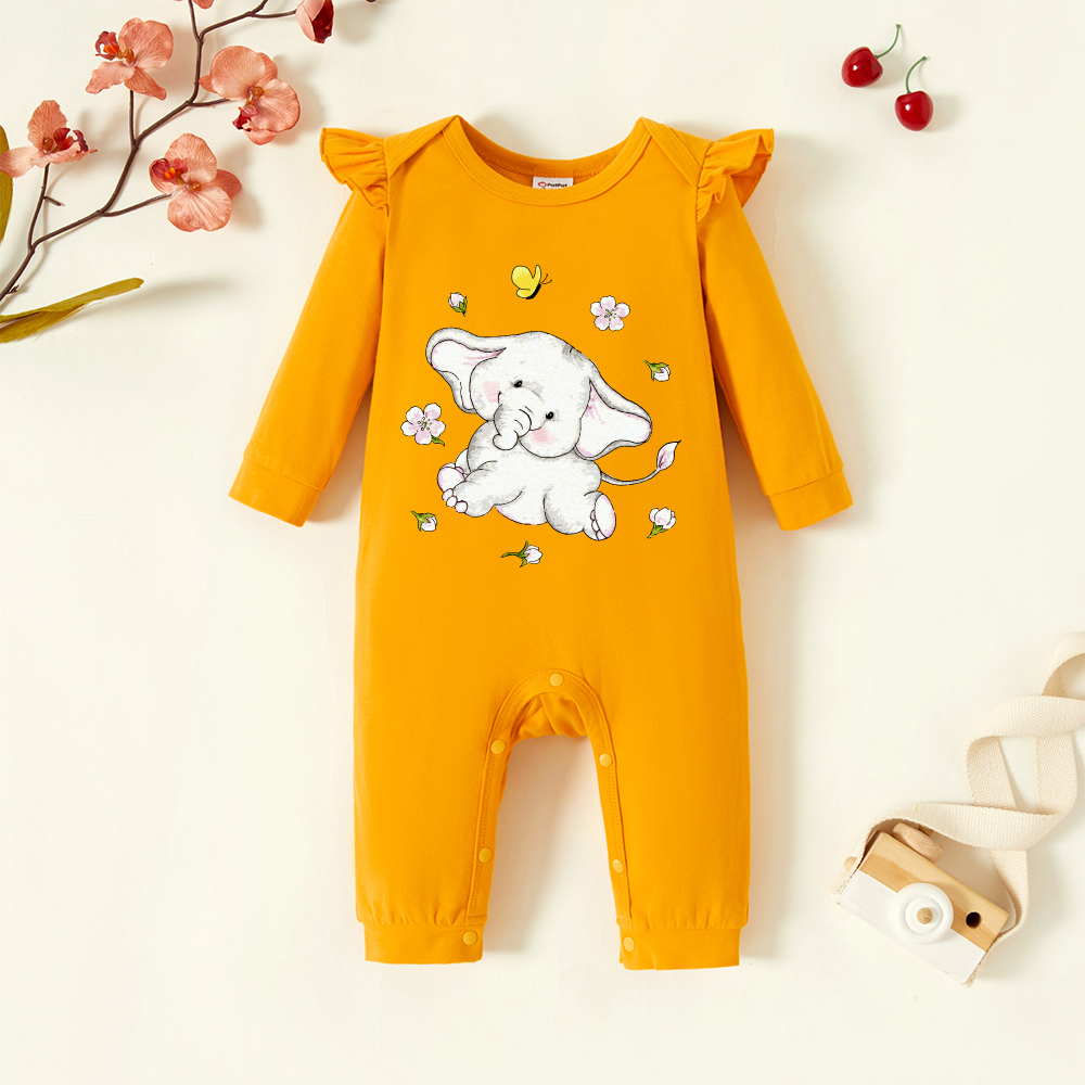

Baby Graphic Flutter-sleeve Ginger Long-sleeve Jumpsuit