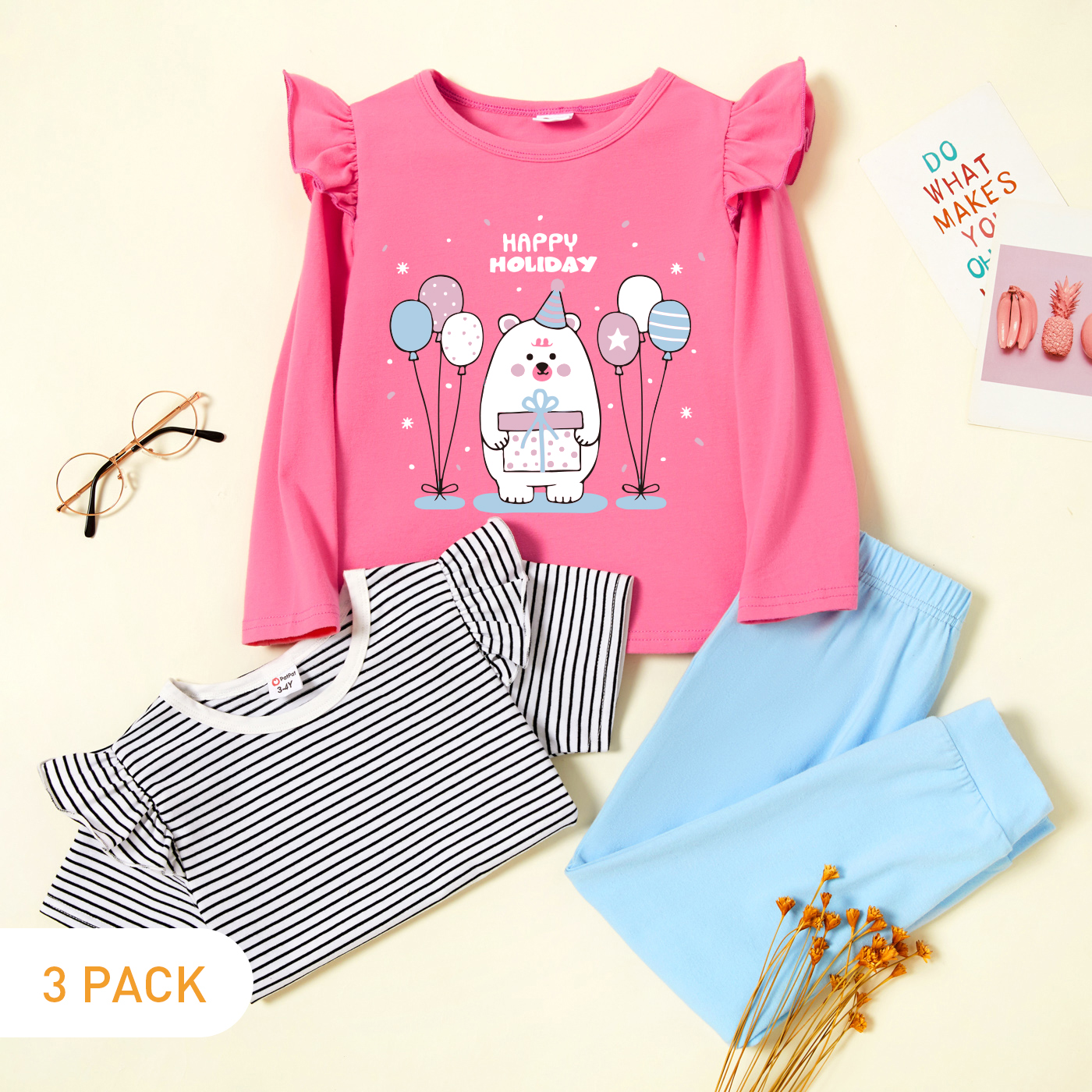 

3-Pack Toddler Graphic & Striped Tee & Pants Set