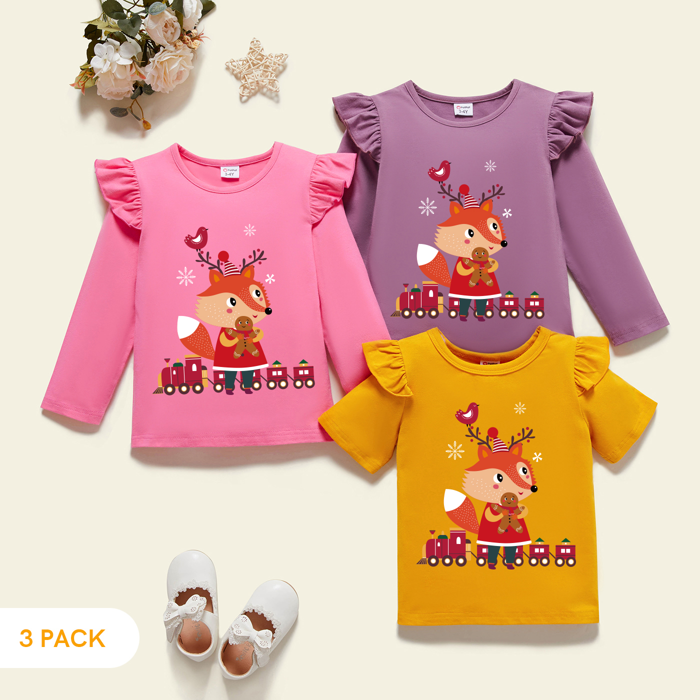 

3-Pack Toddler Girl Graphic Flutter-sleeve Tee Set