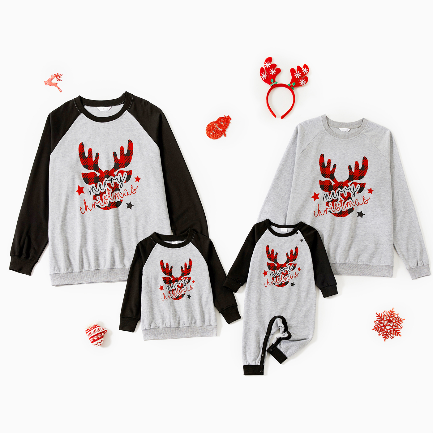

Christmas Red Plaid Deer and Letter Print Grey Family Matching Long-sleeve Sweatshirts