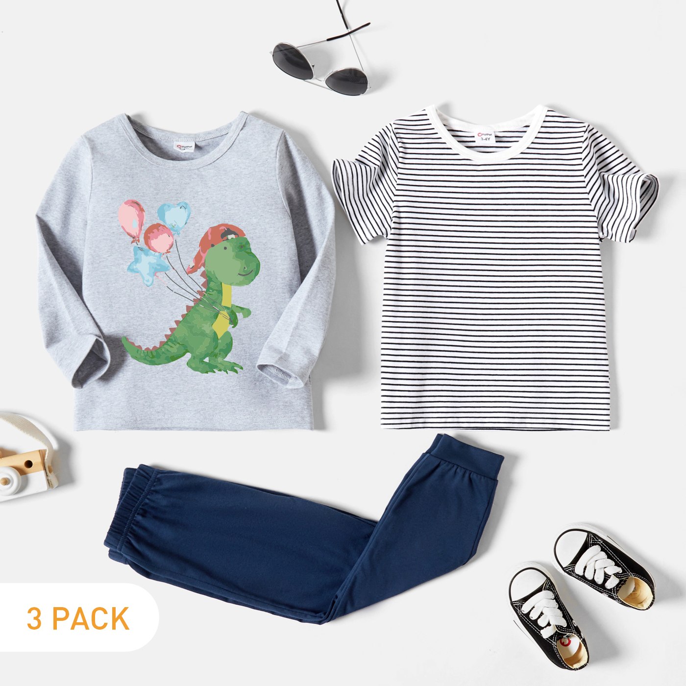 

3-Pack Toddler Graphic & Striped Tee & Pants Set