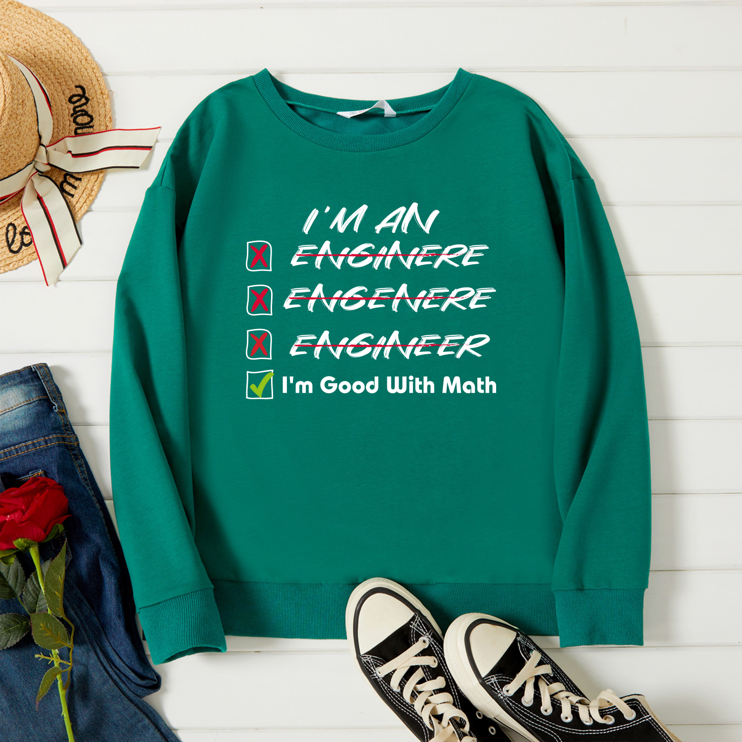 

Graphic Green Long-sleeve Pullover For Women