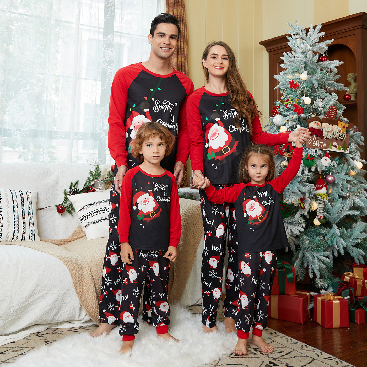 

Christmas Santa Print Family Matching Long-sleeve Pajamas Sets (Flame Resistant)