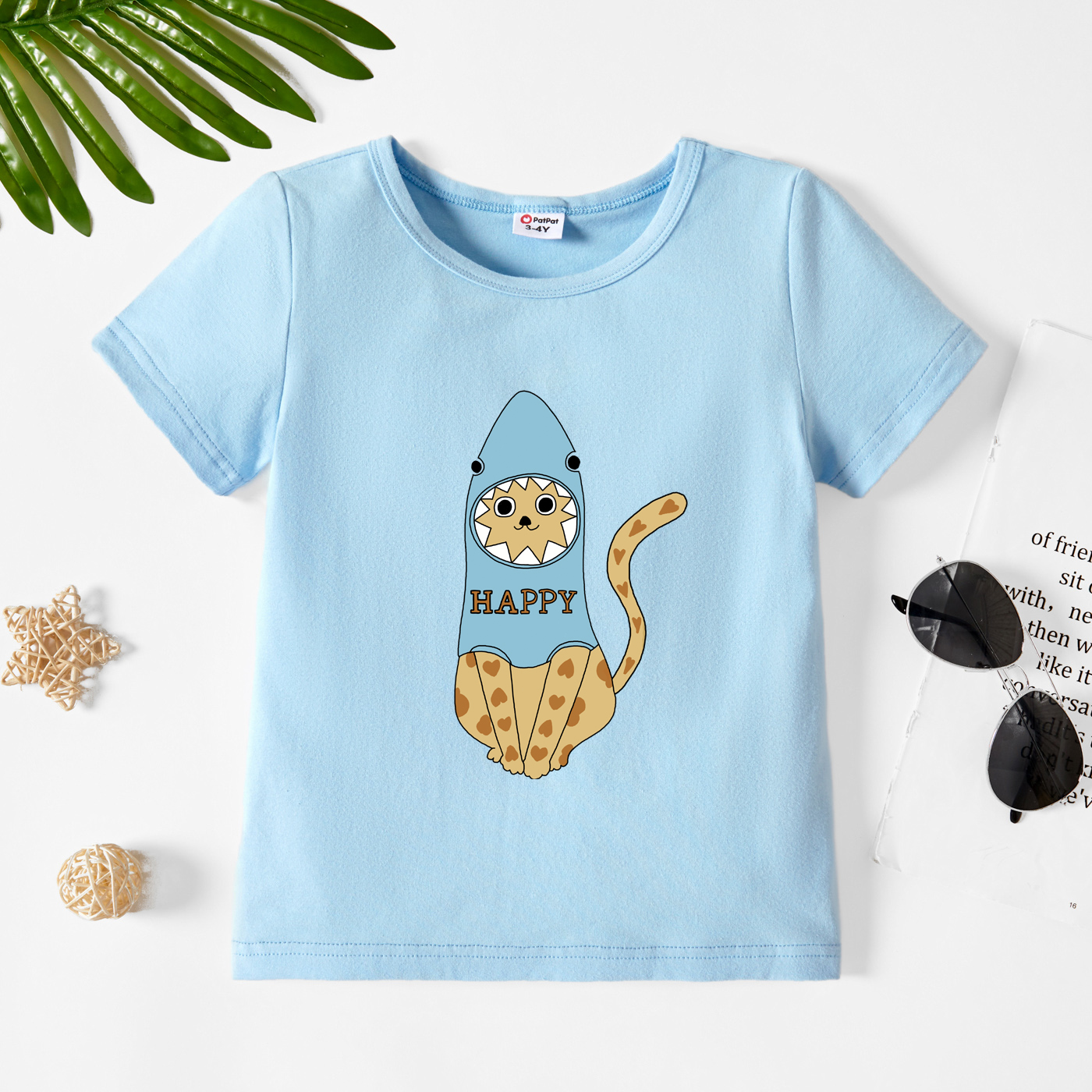 

Toddler Cat and Letter Print Short-sleeve T-Shirt