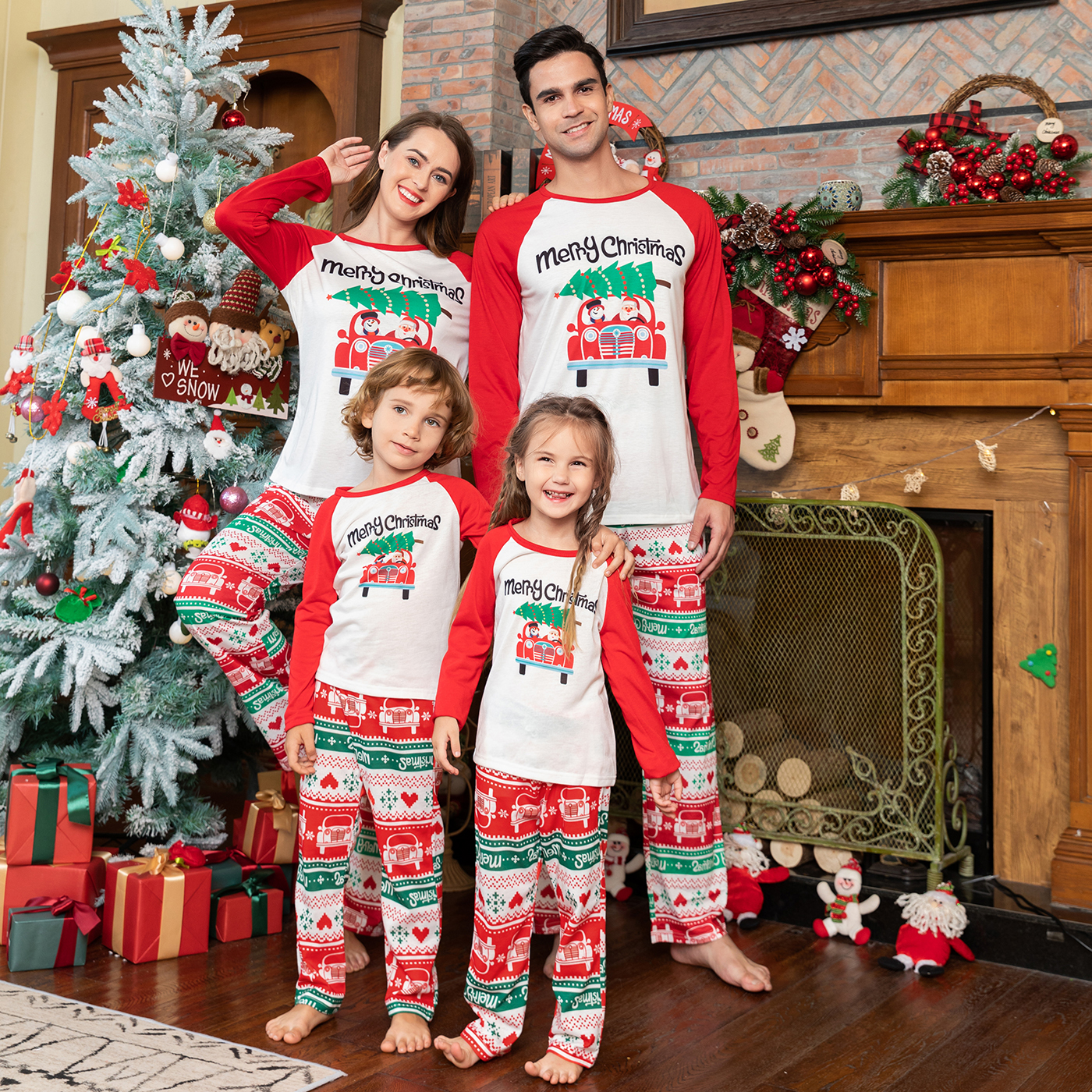 

Christmas Tree and Car Letter Print Raglan Long-sleeve Family Matching Pajamas Set (Flame Resistant)