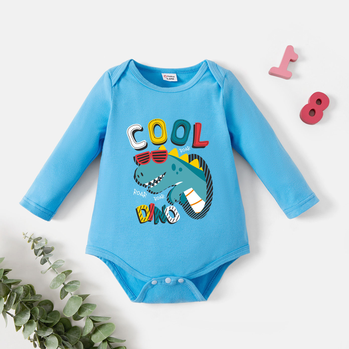 

Baby Boy Graphics Dinosaur and Letter Print Long-sleeve Romper