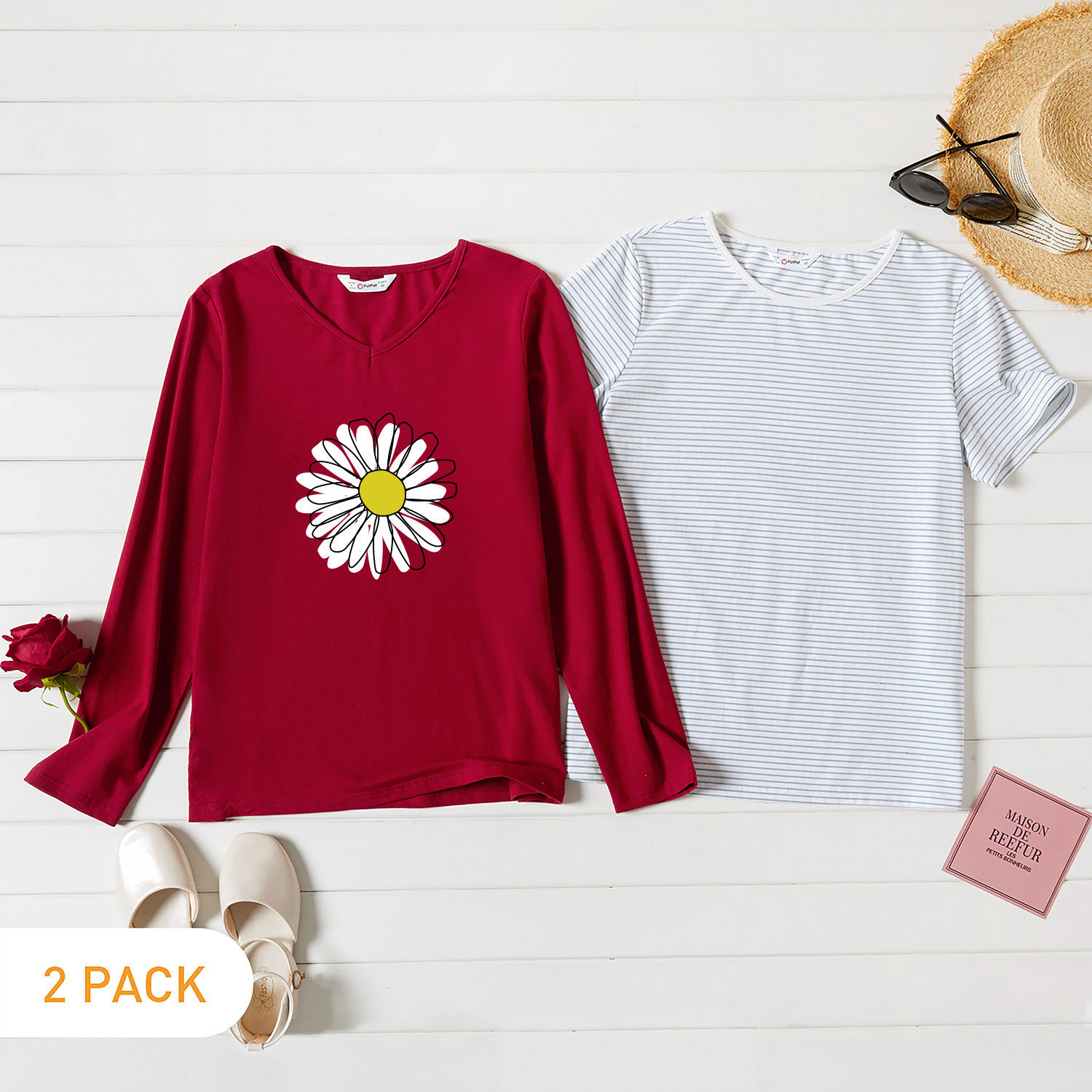 

2-Pack Graphic & Striped Tee Set For women