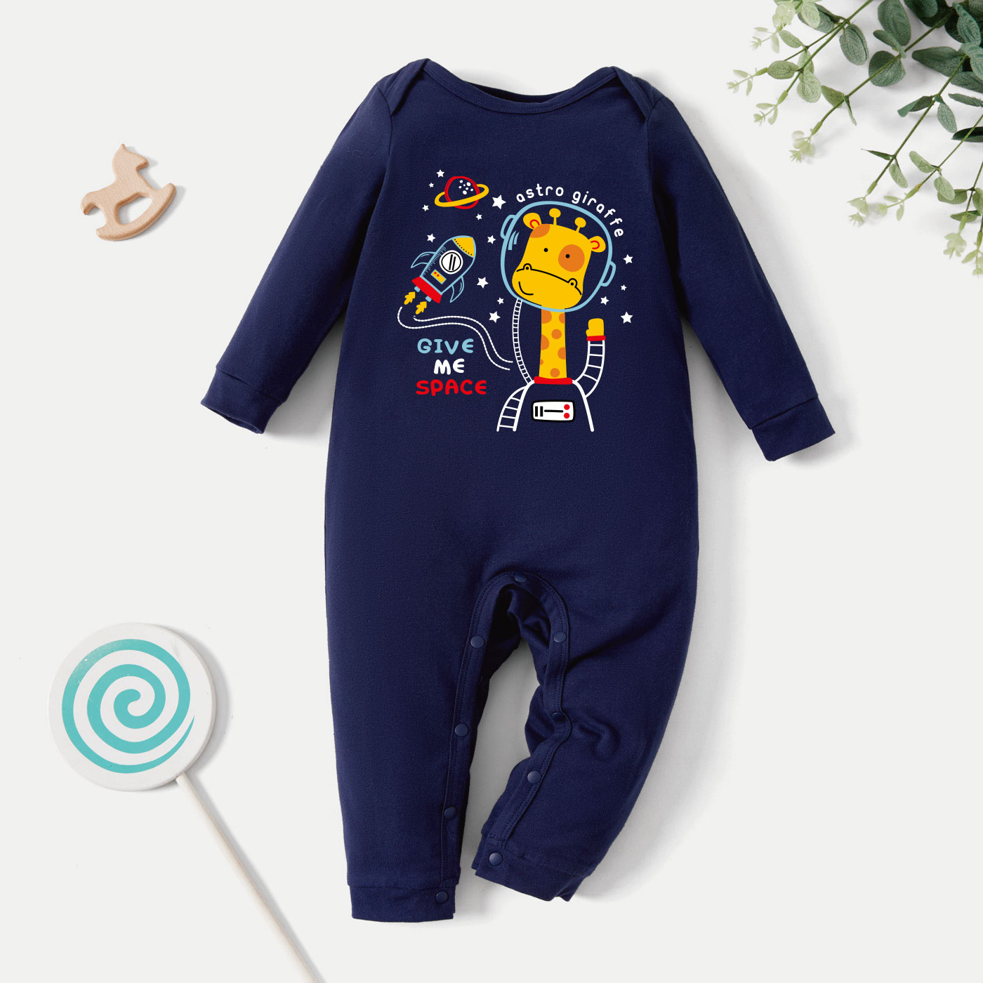 

Baby Graphic Galaxy and Giraffe and Letter Print Long-sleeve Jumpsuit