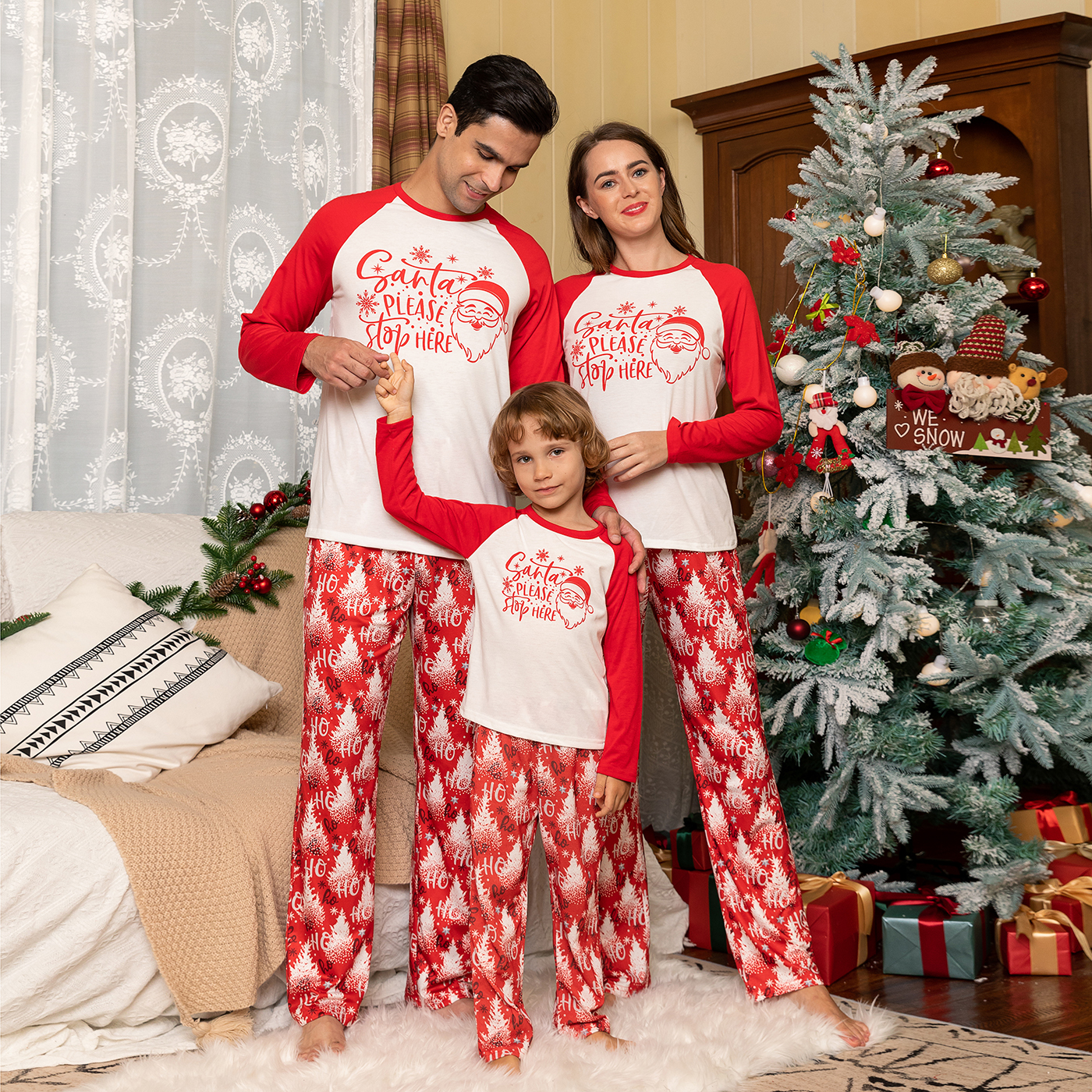 

Christmas Santa and Letter Print Red Family Matching Long-sleeve Pajamas Sets (Flame Resistant)