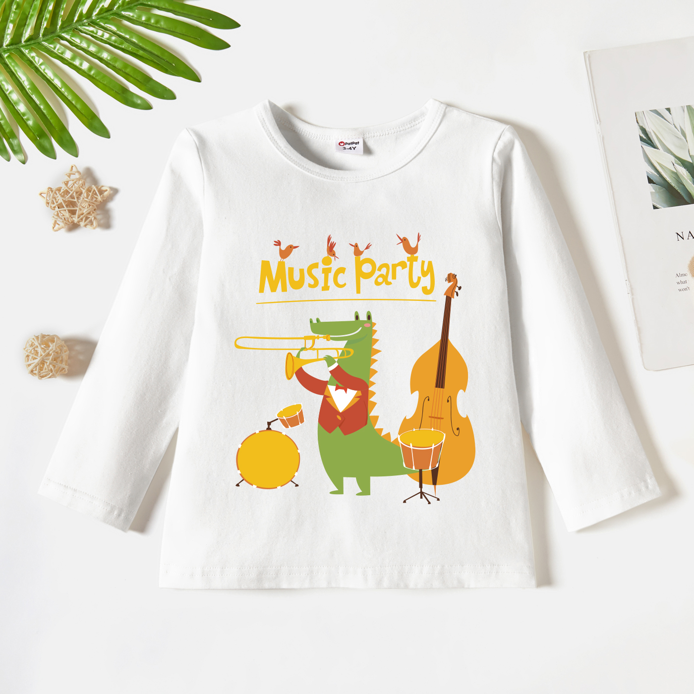 

Toddler Boy Graphics Musical Instruments and Dinosaur and Letter Print Long-sleeve Tee