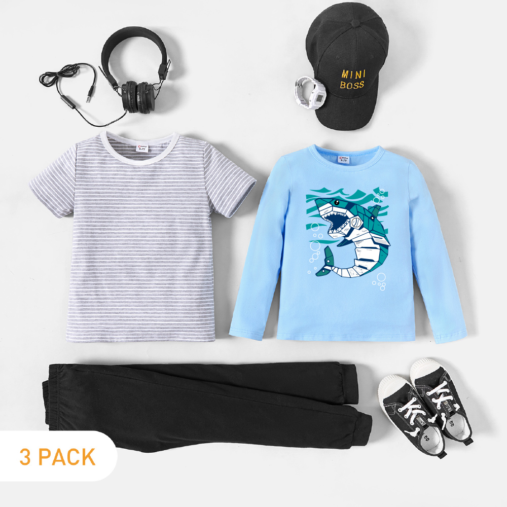 

3-Pack Kids Graphic & Striped Tee Pants Set