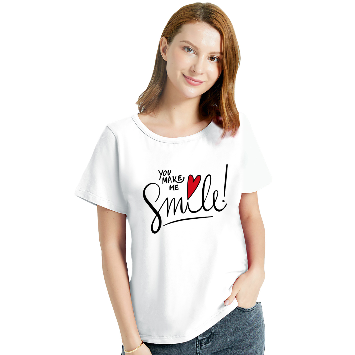 

Graphic White Short-sleeve Round-collar Tee for Women