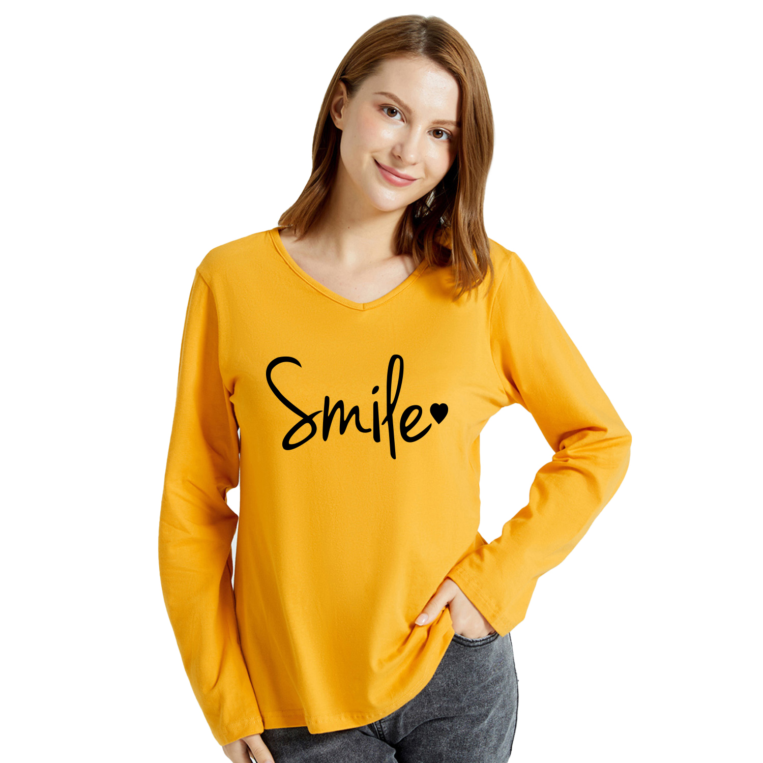 

Graphic Ginger Long-sleeve V Neck Tee for Women