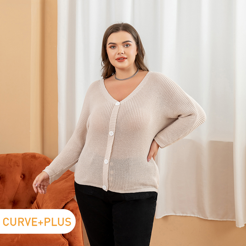 

Women Plus Size Elegant Button Design Knit Sweater