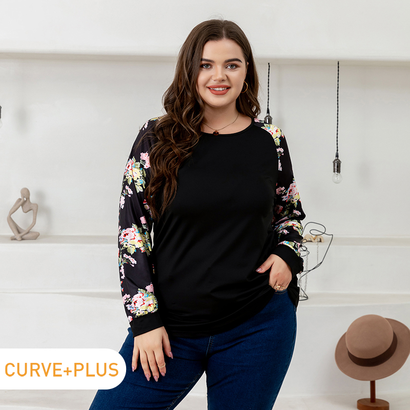 

Women Plus Size Casual Floral Print Long-sleeve T-shirt
